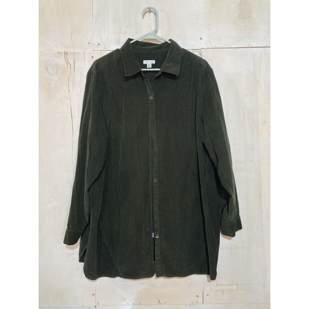 J. Jill Button Down Women Sz 2X Green Corduroy Long Sleeve Tunic Shirt